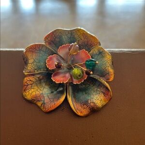 Chico’s Multicolor Floral Enamel Brooch with Bead Accents